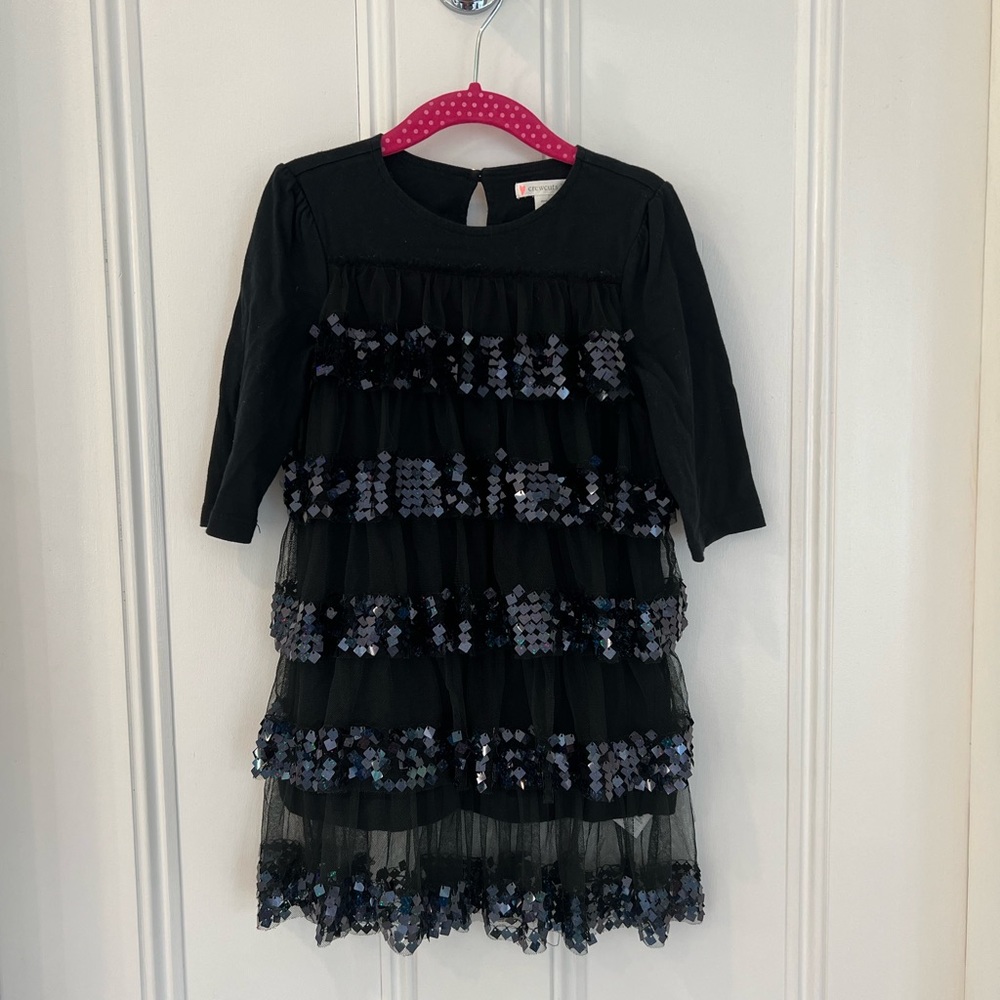 Crewcuts deep navy dress with mesh ruffles and sequins